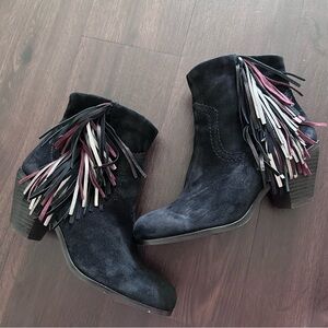 Sam Edelman black Louie ankle cowboy booties with fringe- size 8